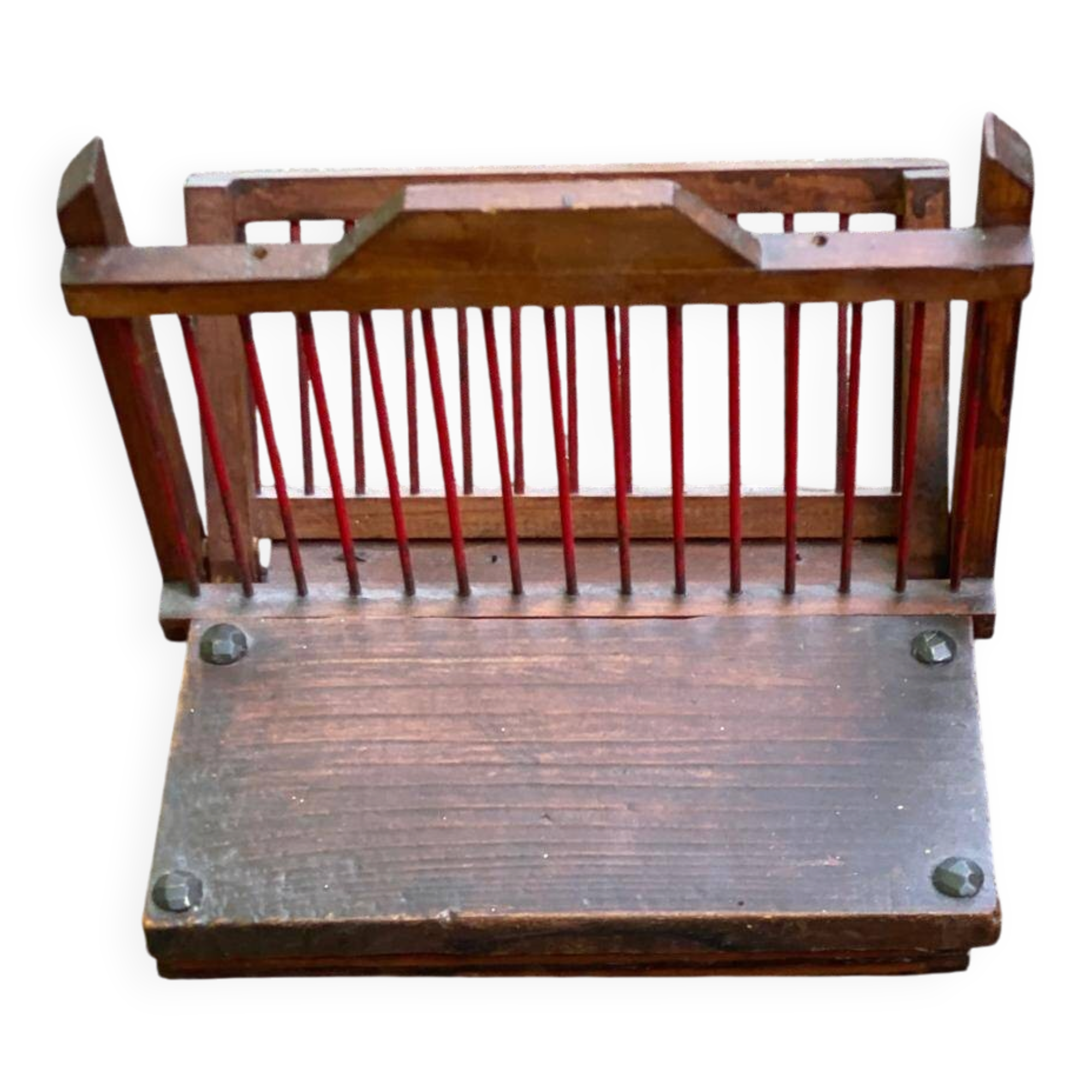 Vintage magazine rack, foldable wooden document holder.