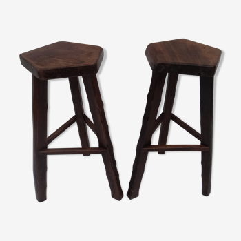 Set of 2 stools in solid elm