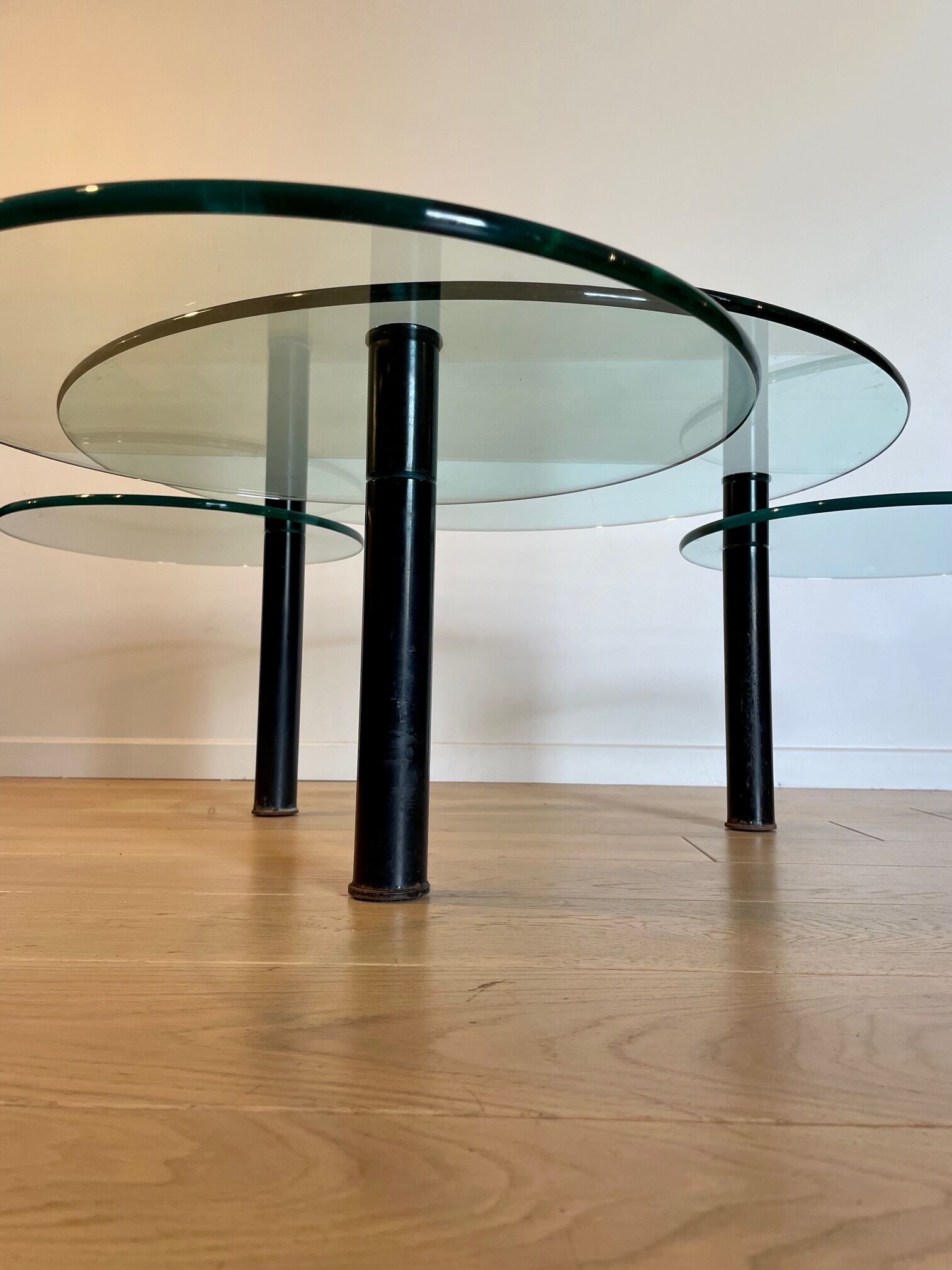 Glass coffee table and black base