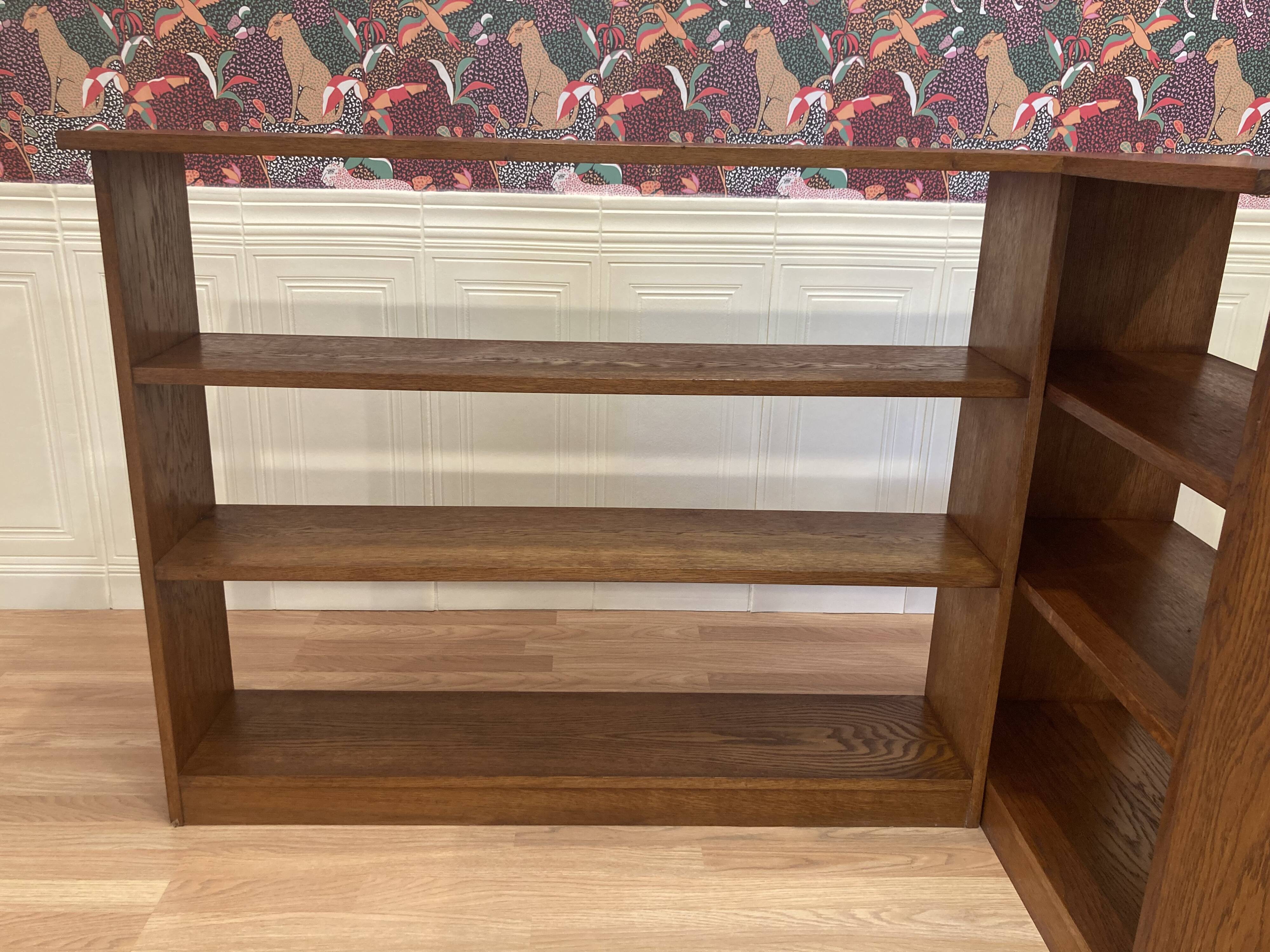 Large oak corner bookcase, 1950s design.