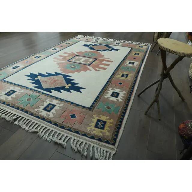1970s Vintage Turkish Handmade Wool & Cotton Pink Area Rug 185x264