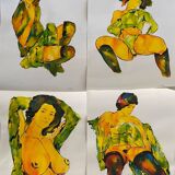 Paintings Set of 4 studies of nude of woman Ink dated 2012 signed Curiosa