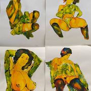 Paintings Set of 4 studies of nude of woman Ink dated 2012 signed Curiosa