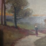 Painting oil on cardboard landscape