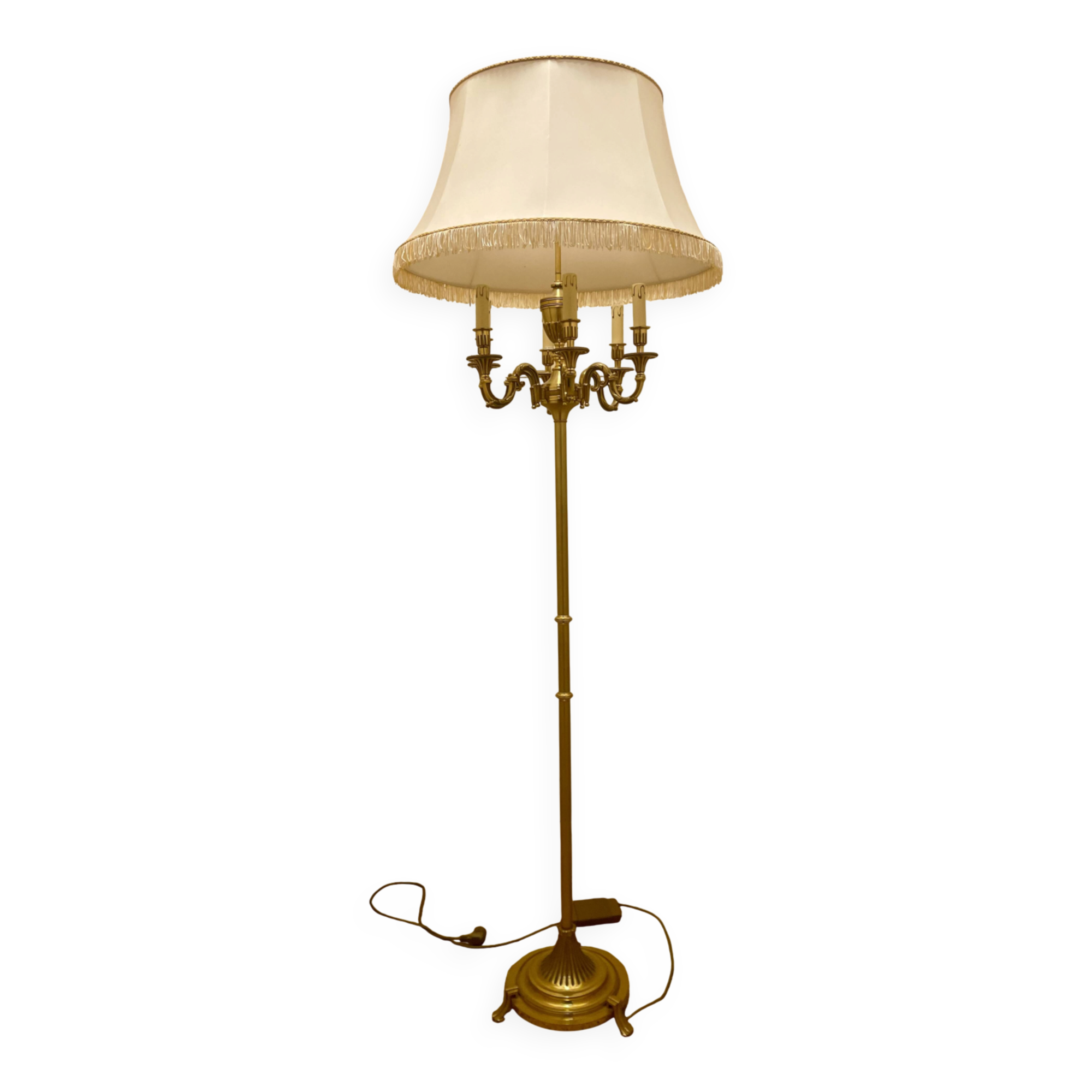 Bronze floor lamp by Lucien Gau, with a six-light shade model 16136.