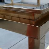 Table basse Guy Lefevre maison Jansen, laiton doré et travertin