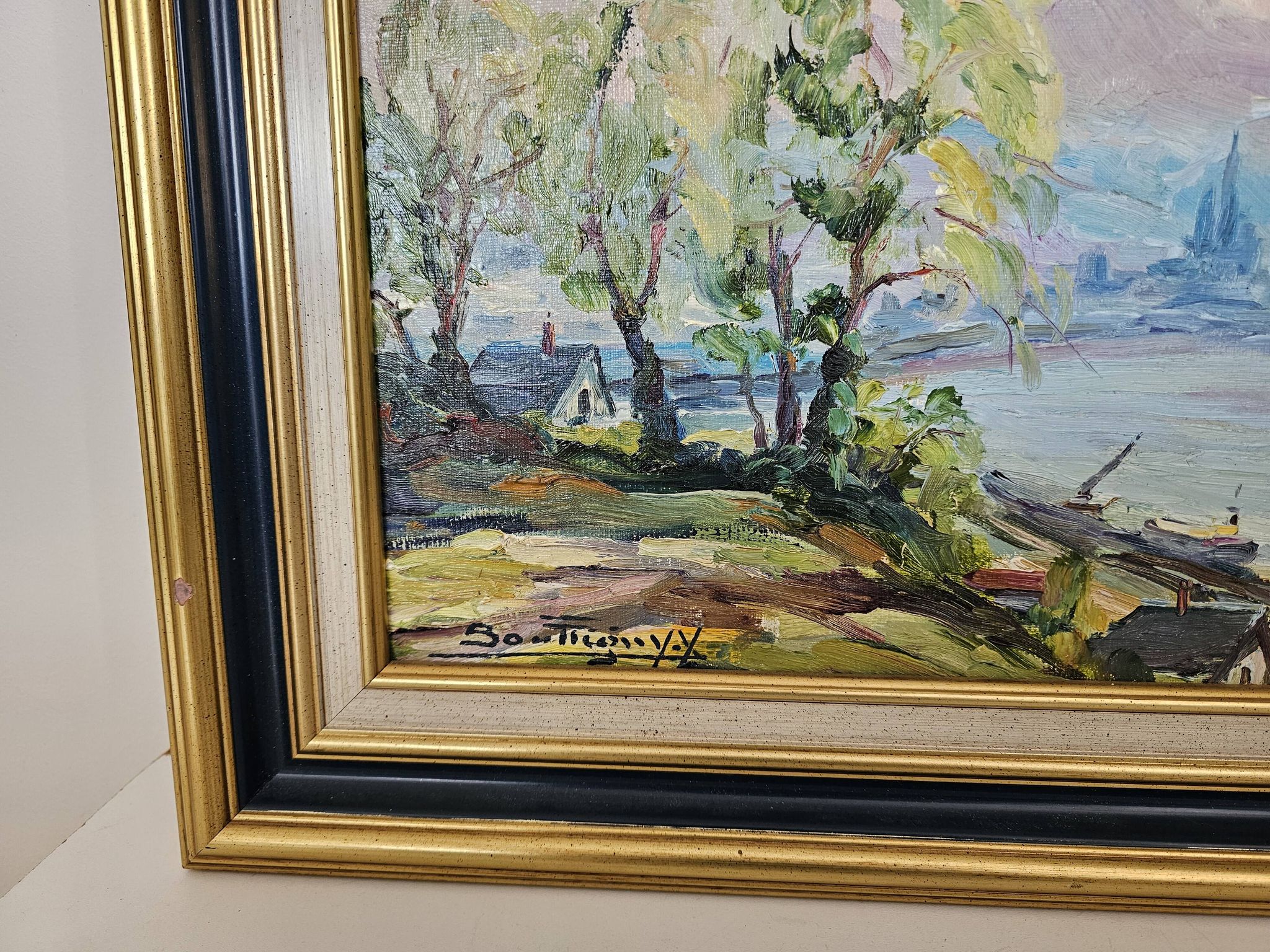 Tableau Huile sur toile - La normandie - Duclair signé Yves Bouffigny 1997