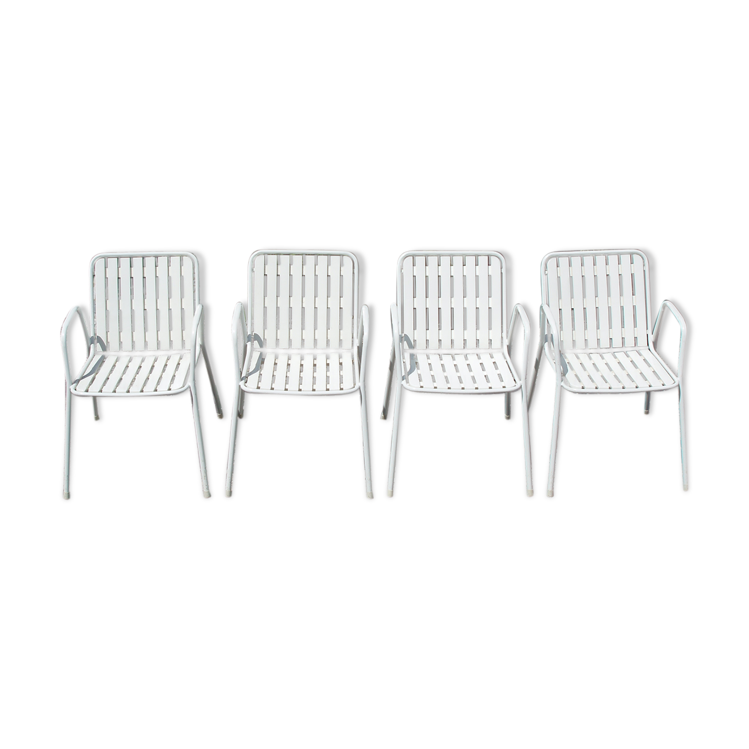 4 vintage white garden chairs in rilsan and plastic