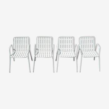 4 fauteuils vintage de jardin blanc en rilsan et plastique