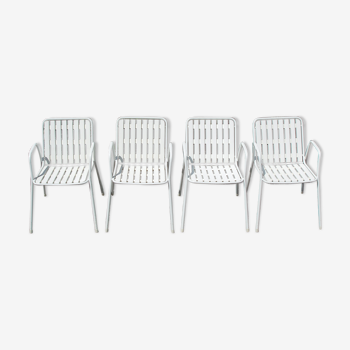 4 vintage white garden chairs in rilsan and plastic