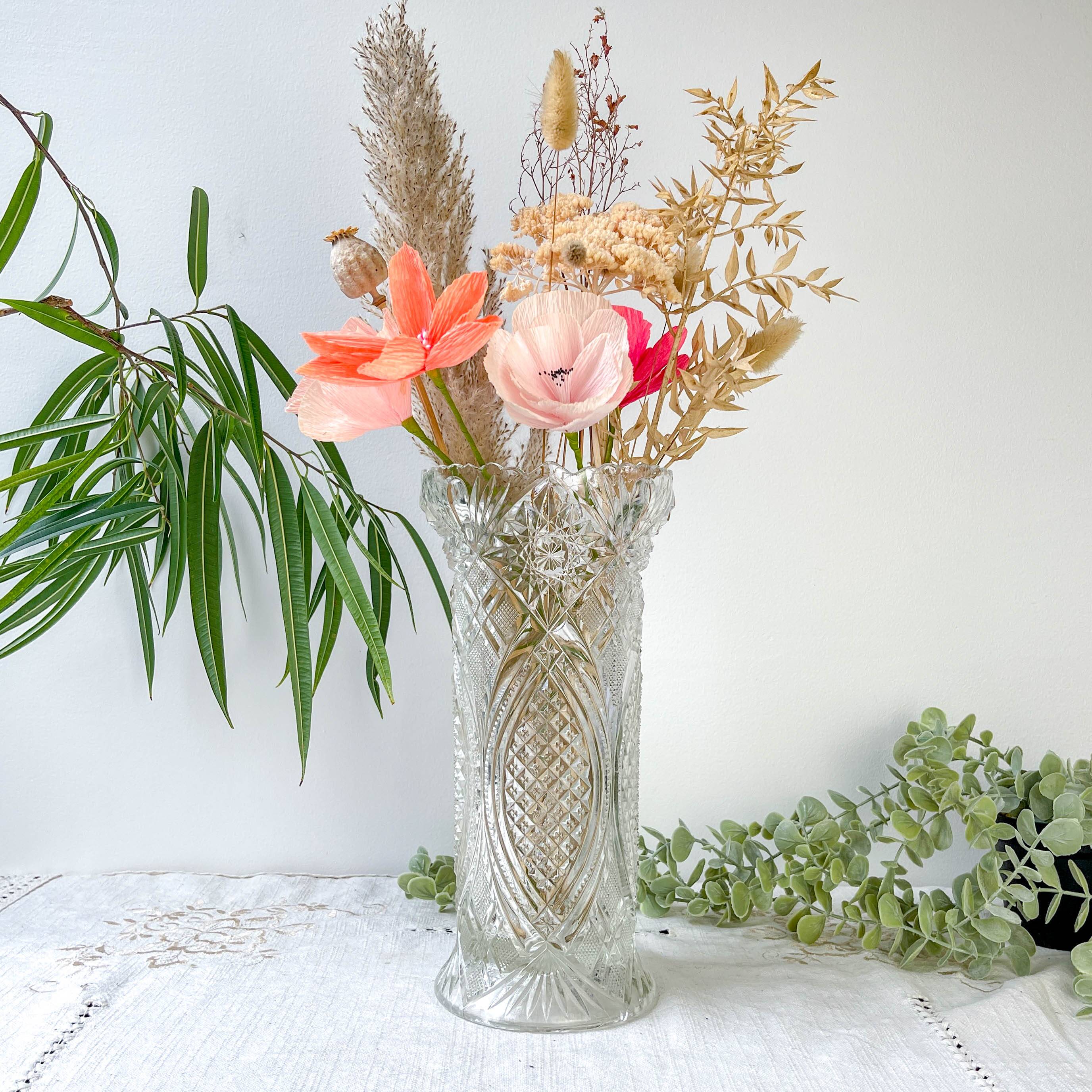 Vase vintage en verre motif géométrique