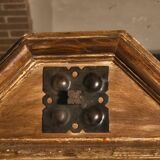 Miroir italien mid-century – cadre en bois patiné et éléments en fer forgé