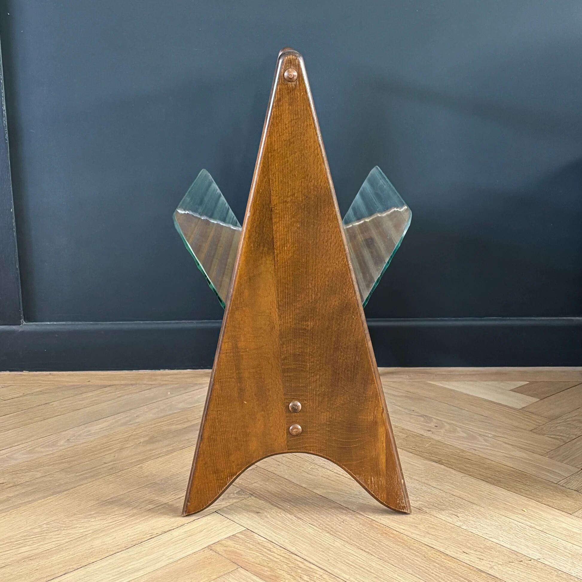 Canelé glass and wood magazine rack - 1950s