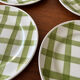 Lot of vintage checkered green dessert plates Moulin des Loups model.