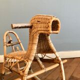 Rattan and bamboo rocking horse
