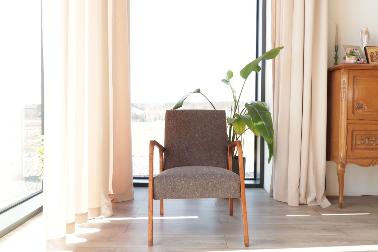 Vintage armchair chocolate granola mid-century modern design 1960