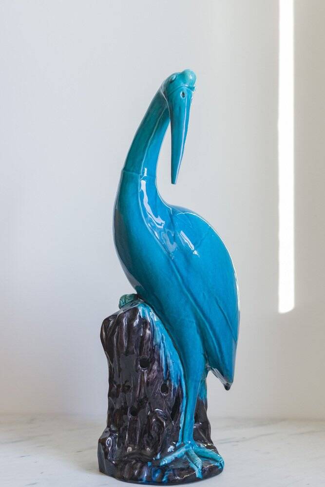 Chinese turquoise glazed crane figurine, 1950s