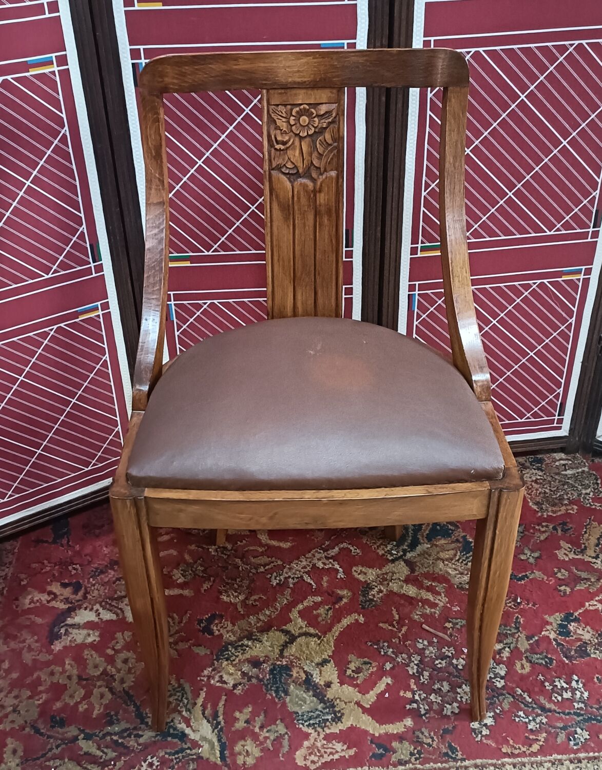 Gondola chair with art-deco motifs, spring leatherette seat