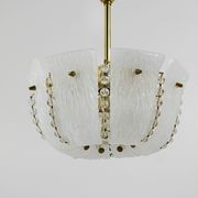 J.T. Kalmar Petite curved suspension basket, brass and glass, Austria, 1950s