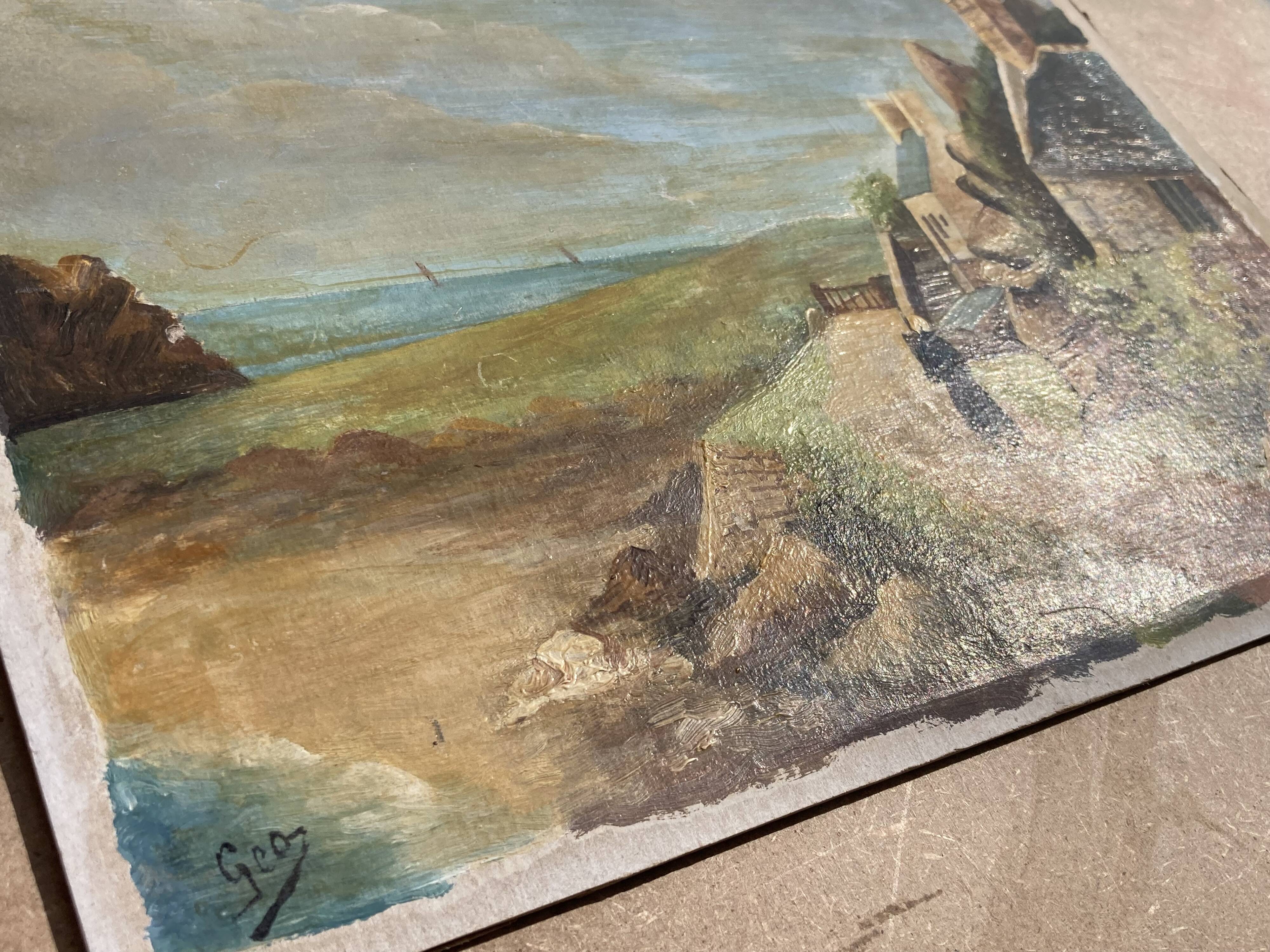 Pointe de Primel in Trégastel, oil painting on old cardboard