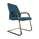 Cantilever chair with chrome metal armrests & blue wool