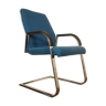 Cantilever chair with chrome metal armrests & blue wool