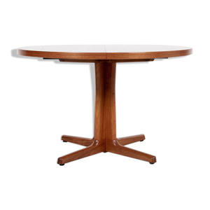 Table à manger extensible ronde danoise du milieu du siècle en teck des années 1960 - avec bordure plate