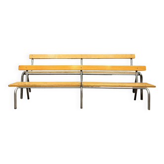 School furniture: two large vintage slatted benches circa 1950-1960