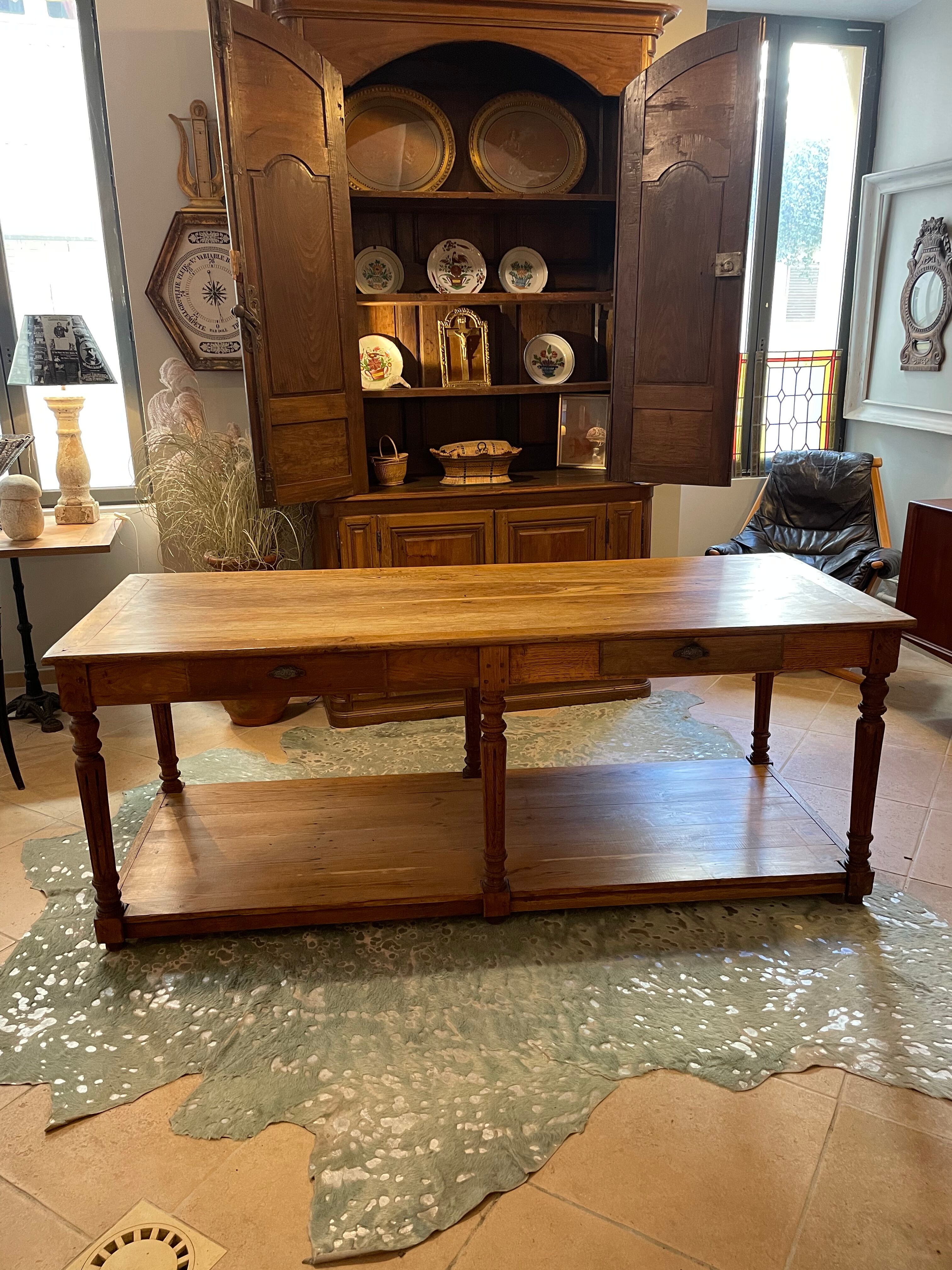 Oak draper table 2 drawers