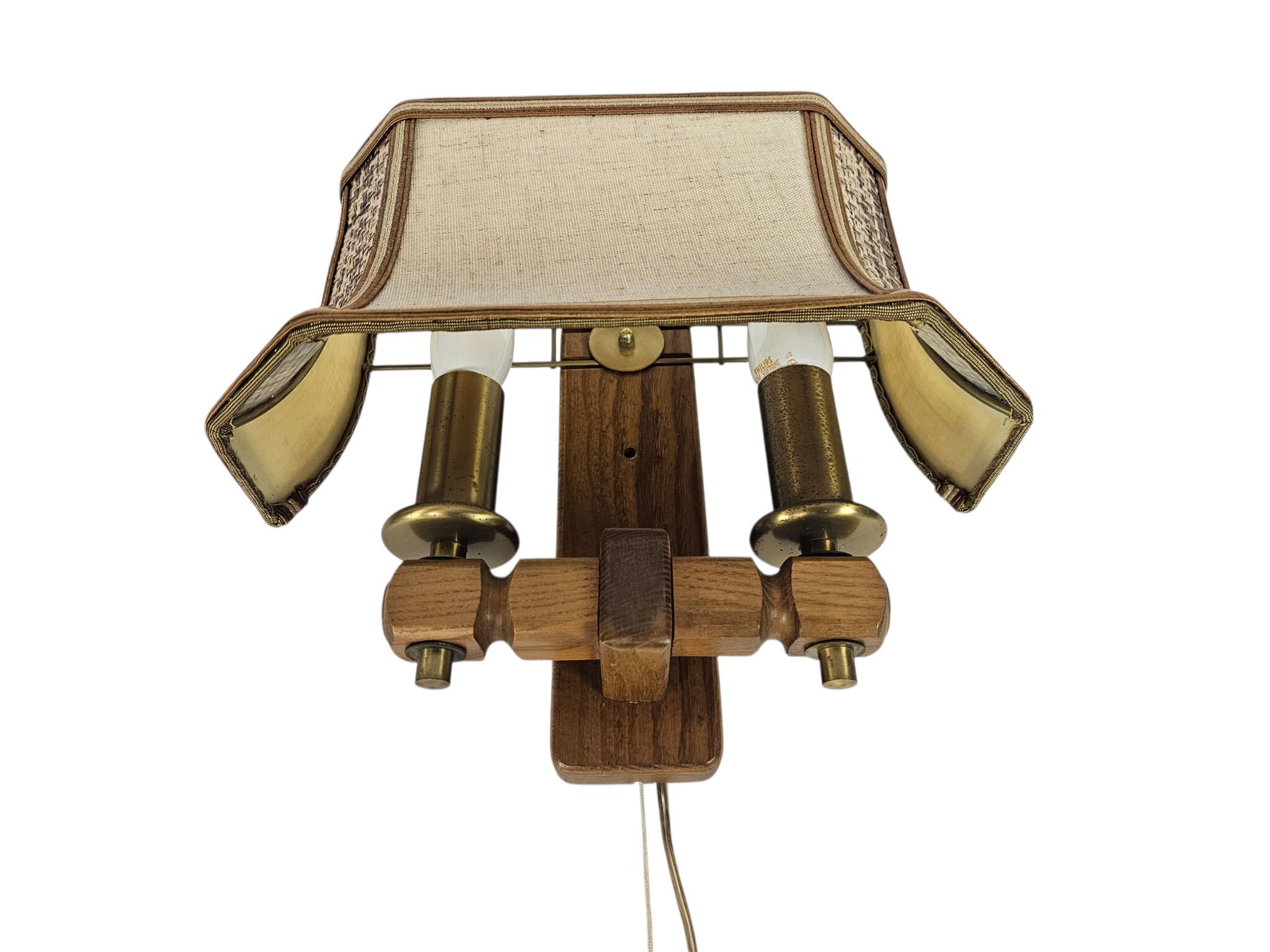 Herda Holland - pull-pendant wall lamp - wood - brass - 70s