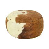 Low Round Vintage Pouf Cowhide Leather Sixties