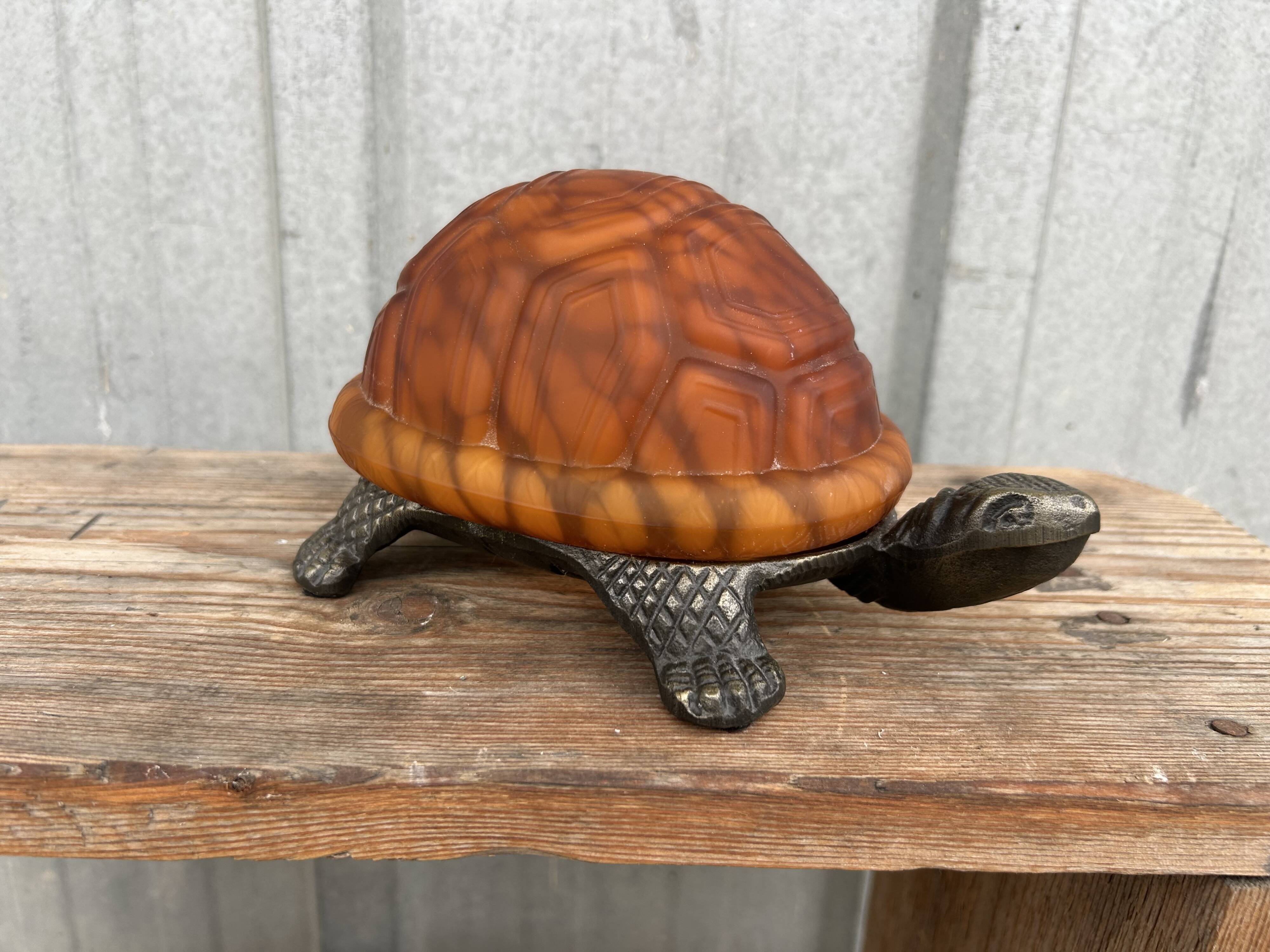 Lampe tortue bronze et pâte de verre