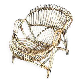 Fauteuil en rotin et osier ancien