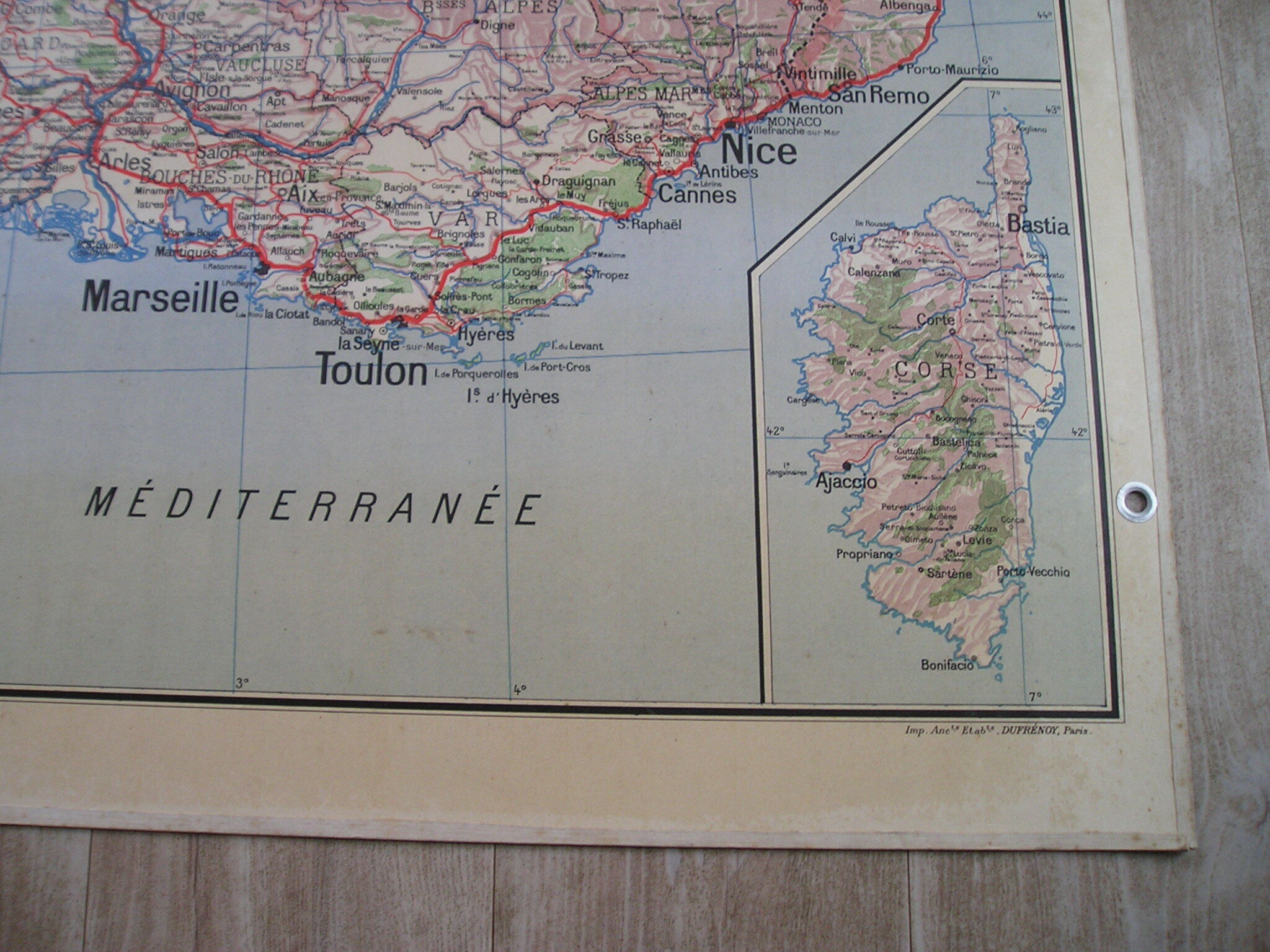 Vidal Wall School Map No.64 French Alps Mediterranean Region Corsica