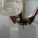 Chandelier, teak and engraved glass, 1950 Italy