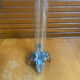 Vase Soliflore Ancien Verre + Piétement Étain Décor Fleurs France Vint