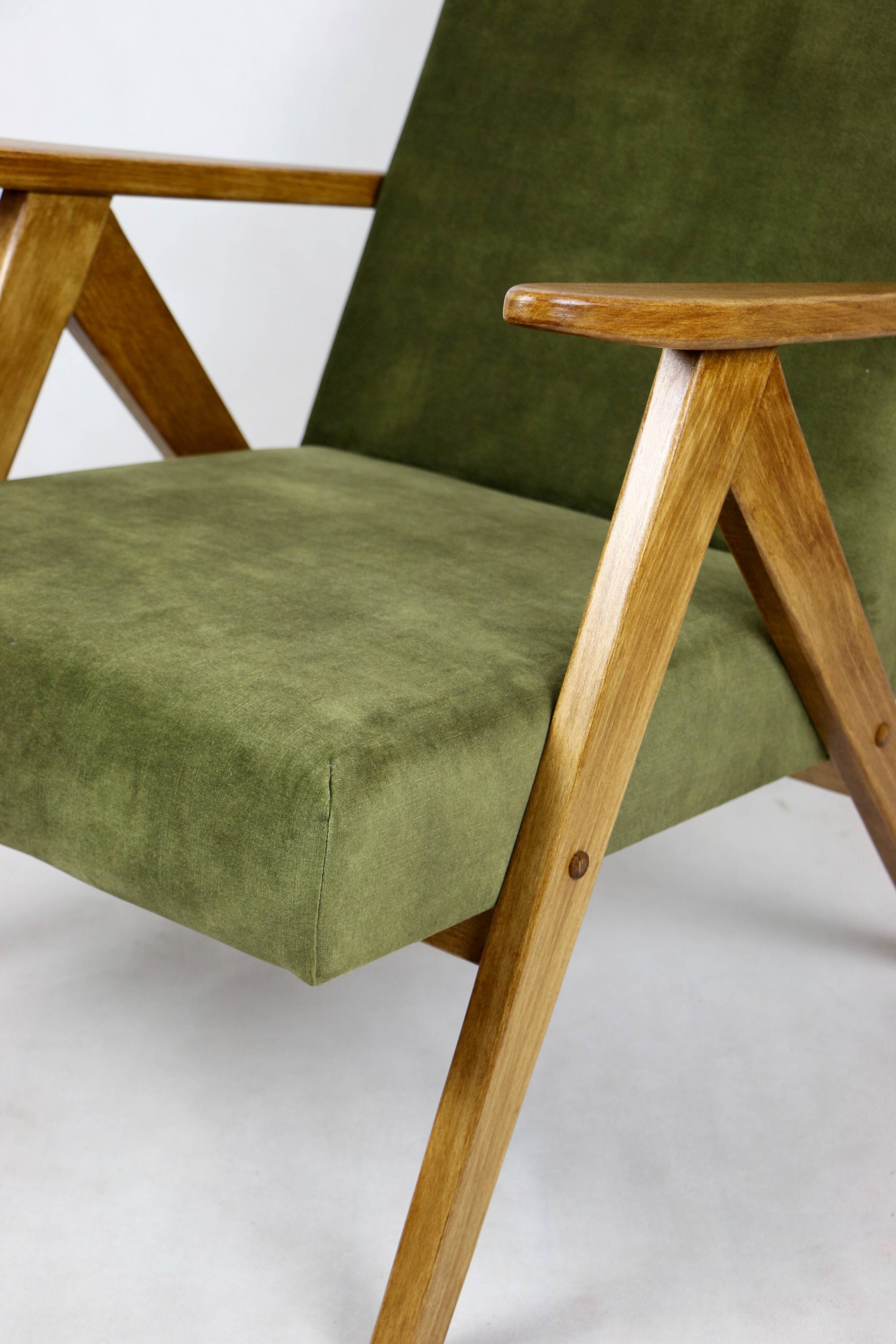 Fauteuil vintage vert olive modèle B-310, années 1970