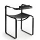 Armchair, smoked black steel and black leather, contemporary style.