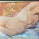 Peinture à l'huile vintage représentant une femme nue allongée du XXe siècle