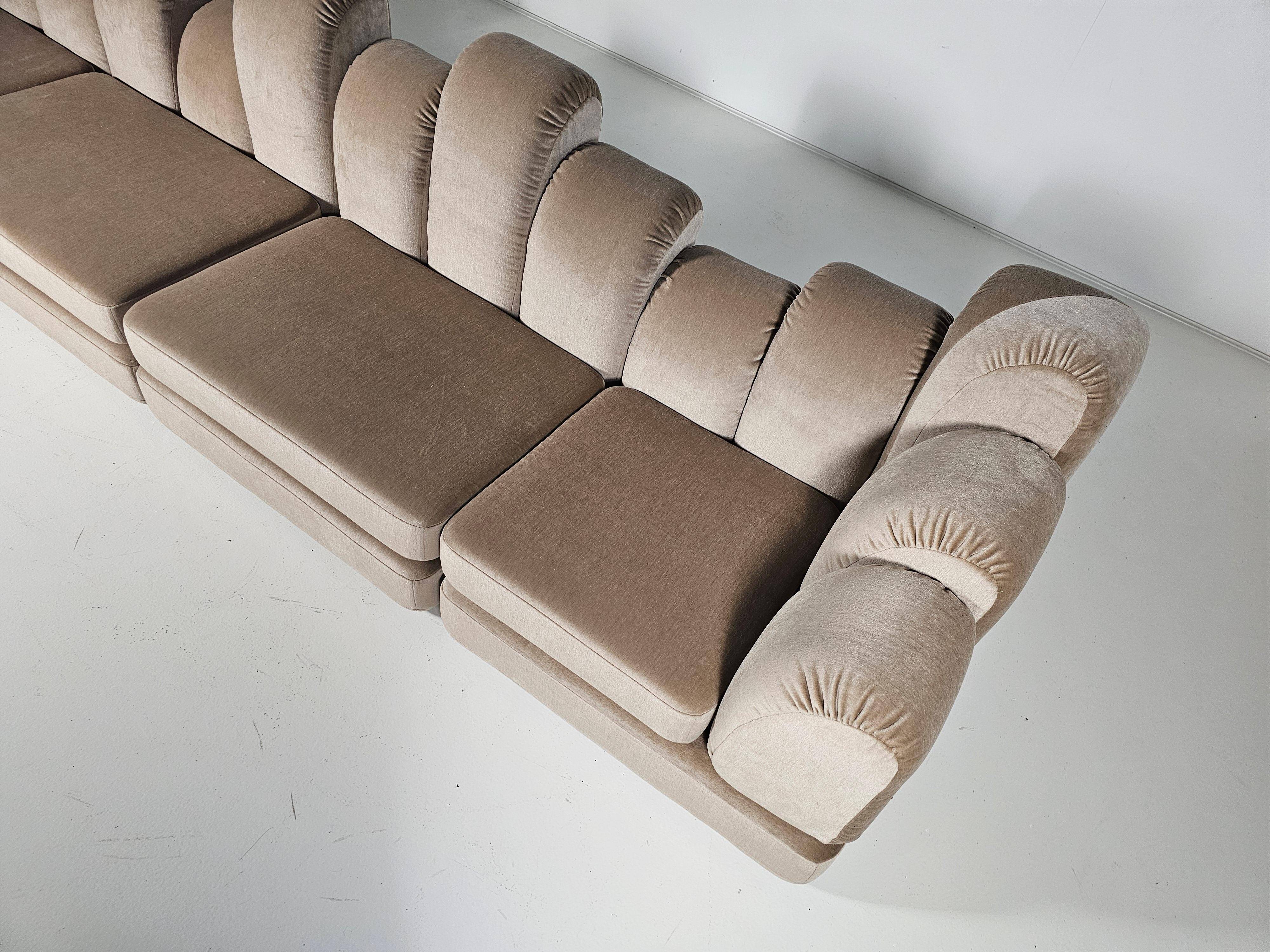 Beige mohair velvet sectional sofa by Hans Hopfer, Roche Bobois.
