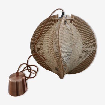 Suspension en bois et rotin design scandinave 60's