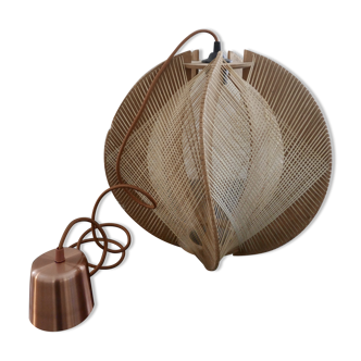 Suspension en bois et rotin design scandinave 60's