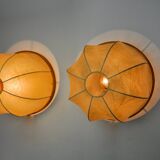 PAIR OF XL "COCOON" WALL LIGHTS, RESIN AND PINE, ITALY, 1970