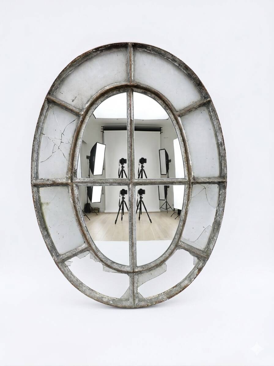 Bull's-eye window from the 19th century in iron (with opening).