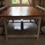 Rare old table with 2 drawers from southern Brittany and its benches