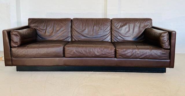 Vintage danish mid-century 3 person brown leather sofa by georg thams 1960s