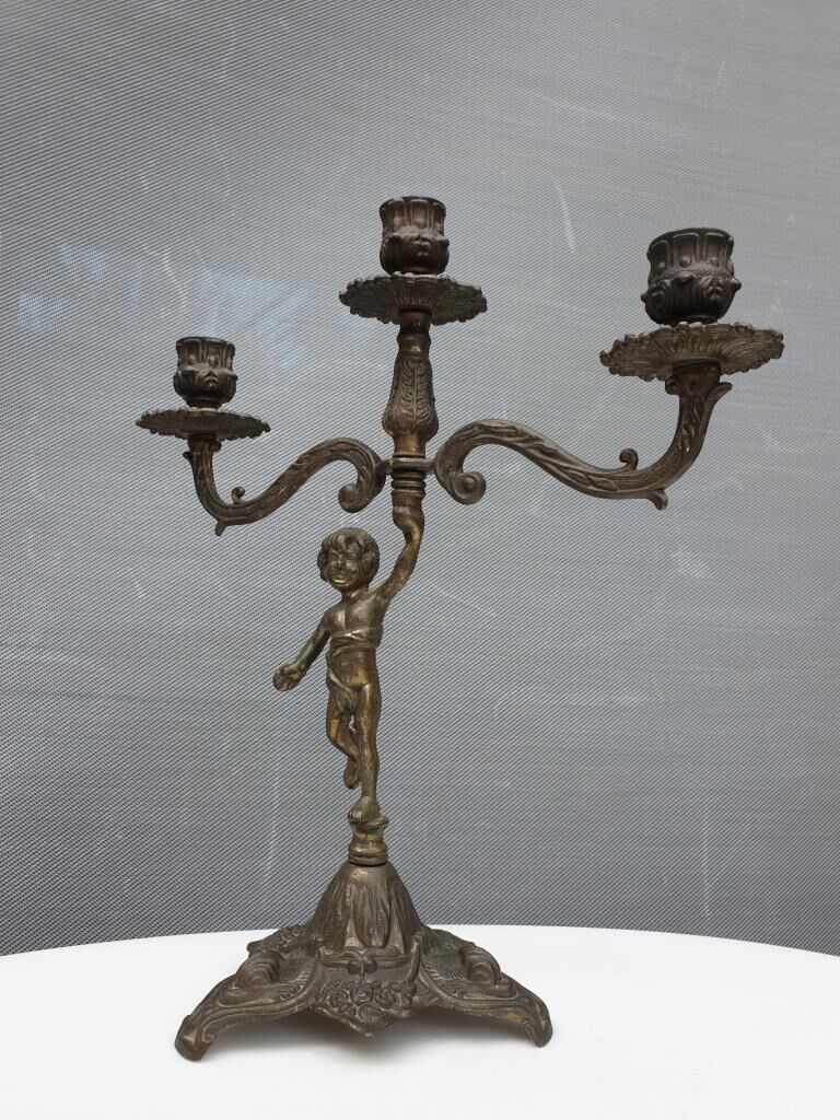 "Il mio bel foco" pair of candlesticks XIXth cherubs 3 torchieres