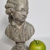 Bust of a young aristocrat in reconstructed stone, old stone patina, 32 cm