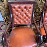 Suite of 4 armchairs period Restoration leather and mahogany