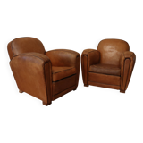 Pair of Art Deco leather club armchairs from the 1930s.